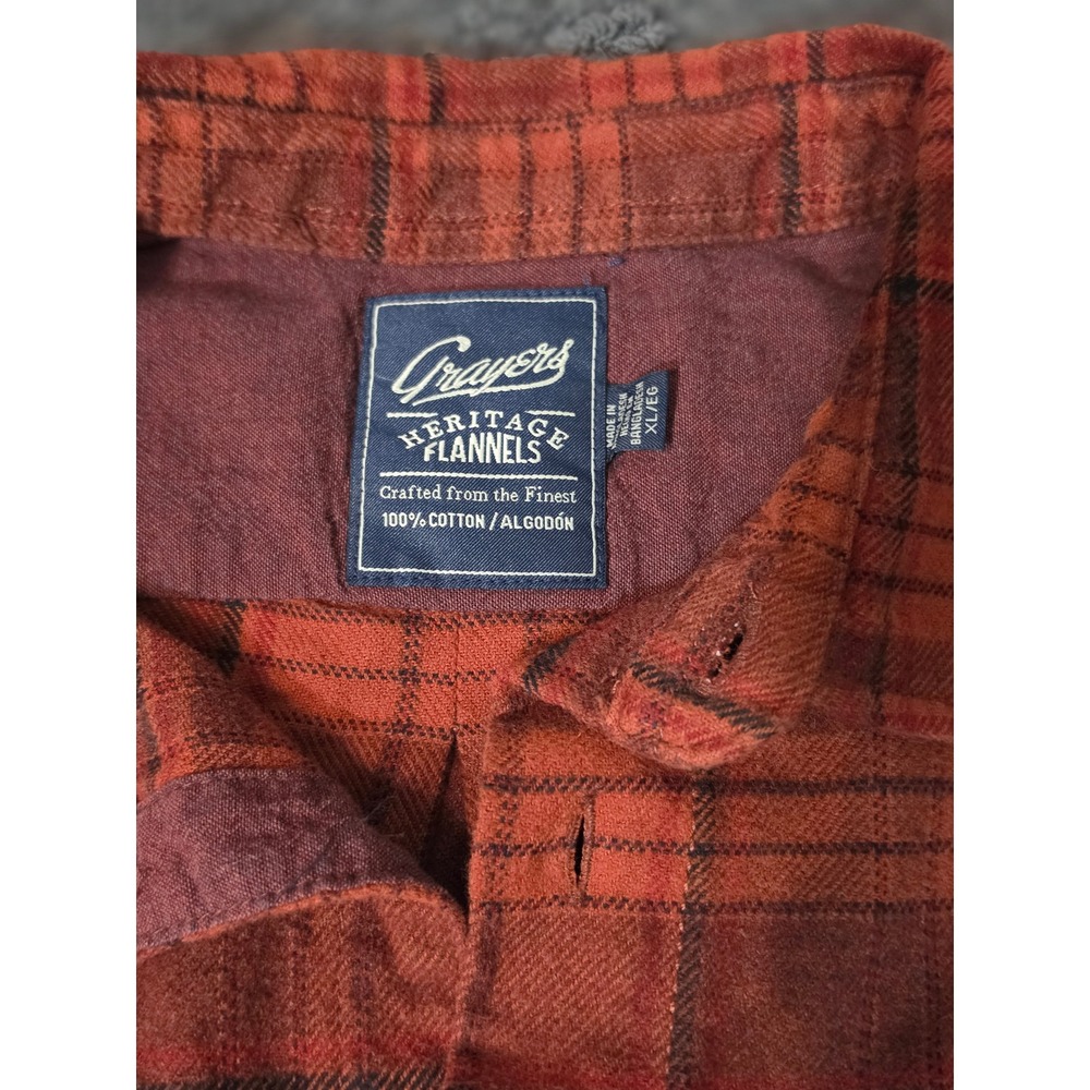 Grayers Heritage Flannels Mens XL Red Black Plaid Cotton Button Down Shirt - Picture 2 of 8